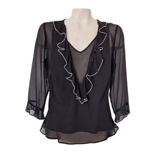 ICE Black Silk Sheer Women's Top Evening Occasion Whimsigoth 90s Y2K Going Out